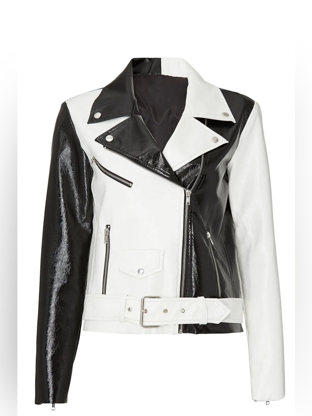 VEDA / P ( XS) / Jayne Vinyl Jacket Black And White leather